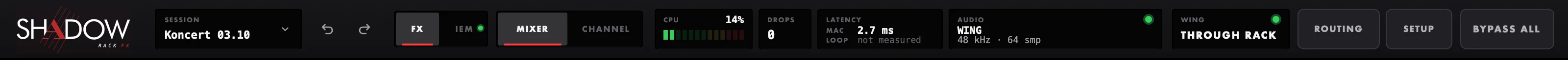 The top bar in the FX layer (here with a WING as the interface)