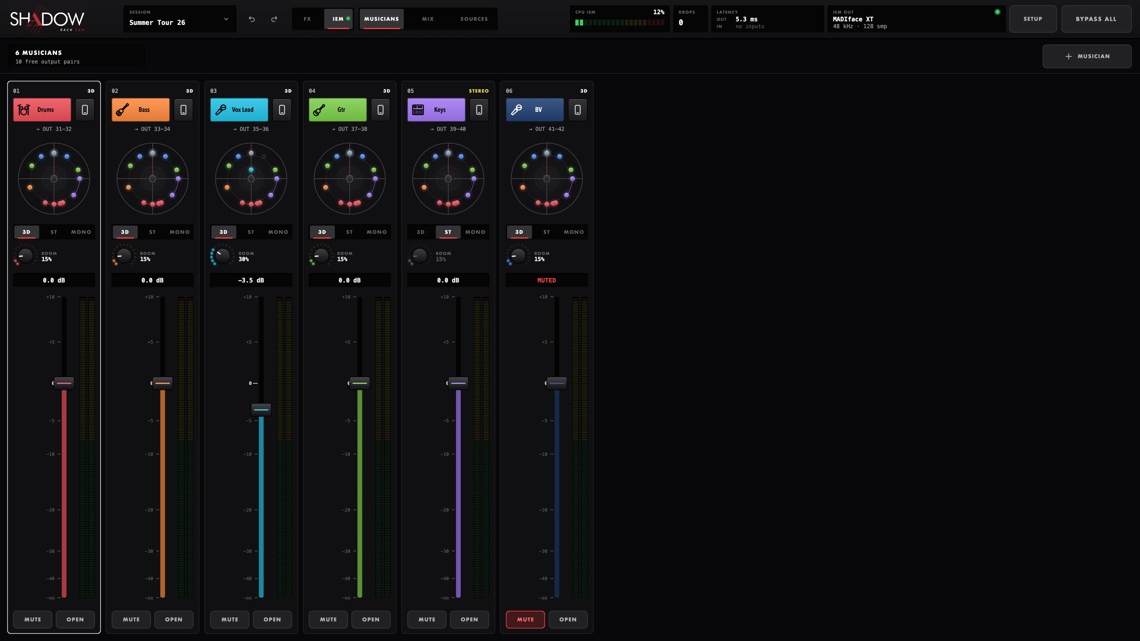 The IEM layer: everybody's in-ear mix side by side