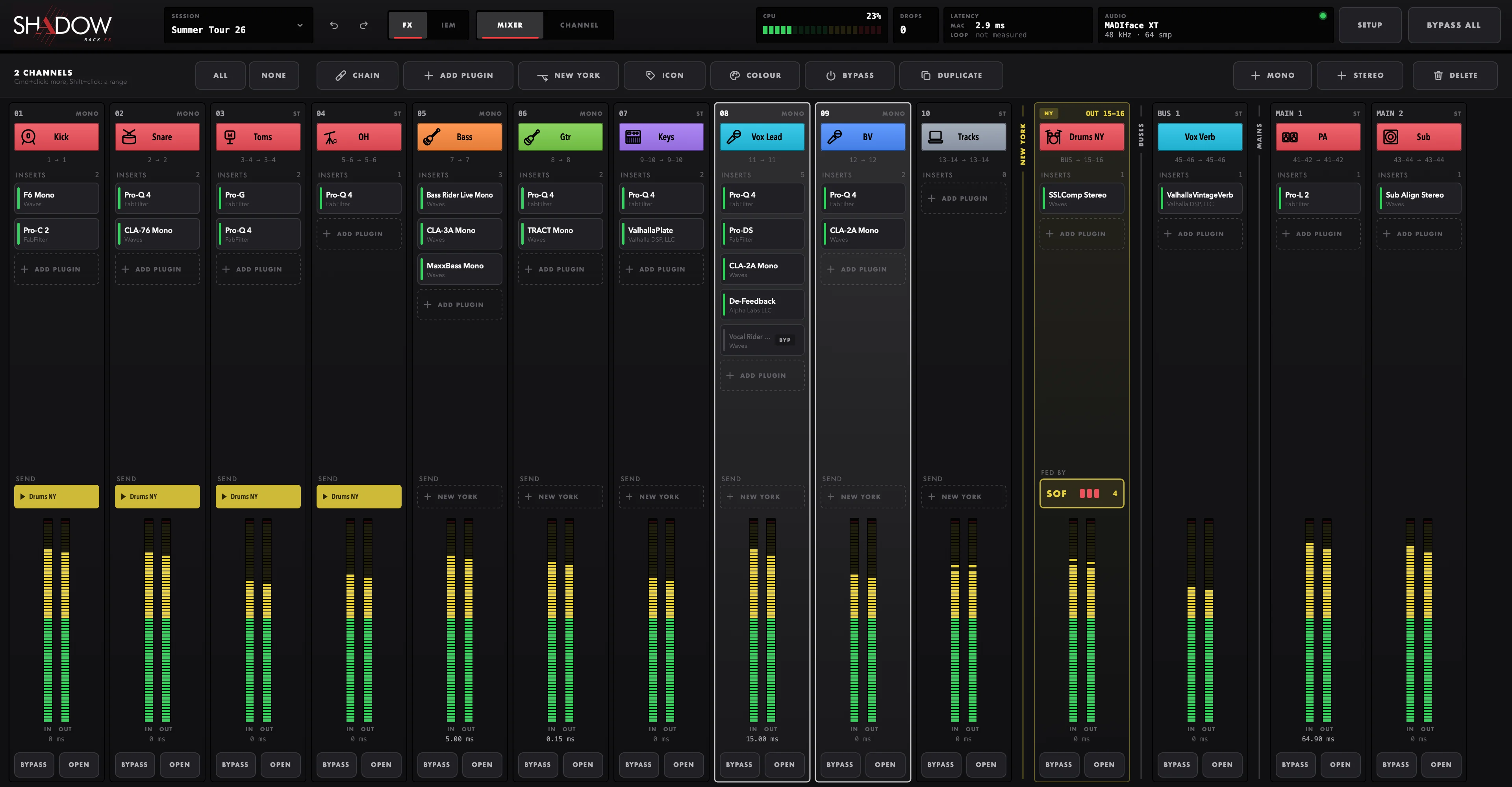Two channels selected, NEW YORK on the tool row